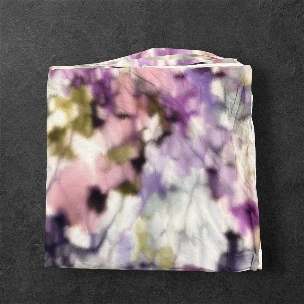 West Elm  Organic Cotton  Queen Duvet + 2 Standart shams Purple Green Watercolor